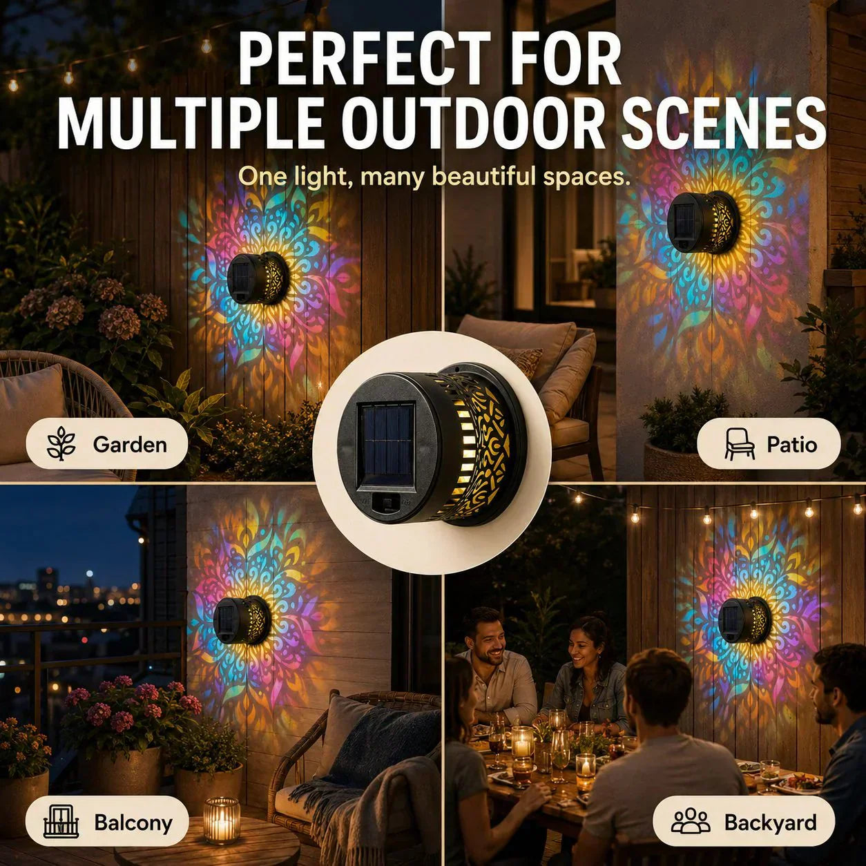 🌞 50% OFF NOW! 🌀 Solar Mandala Light – Stunning Pattern Projection, 2-in-1 Floor & Wall Design & IP65 Waterproof Auto On/Off 🌿